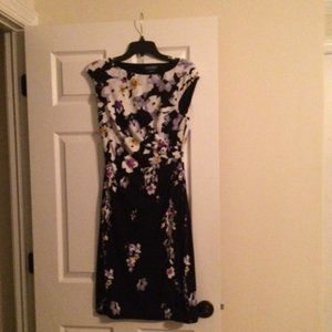 Ralph Lauren Black Floral Midi Fitted Dress